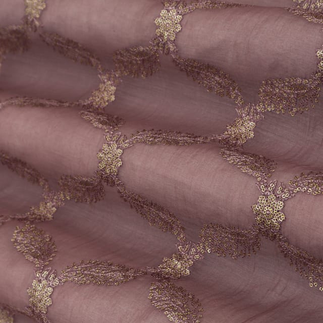 Mauve Purple Threadwork Embroidery Chanderi Fabric