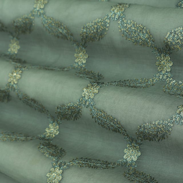 Sea Green Threadwork Embroidery Chanderi Fabric