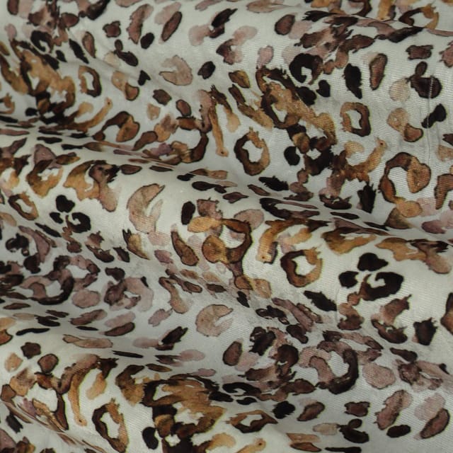 Pearl White and Brown Animal Print Velvet Fabric
