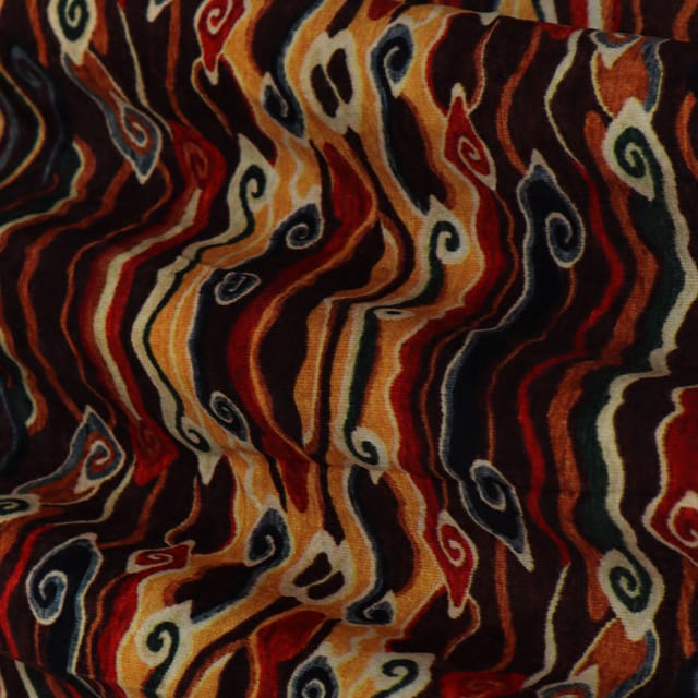 Forest Brown Abstract Print Velvet Fabric