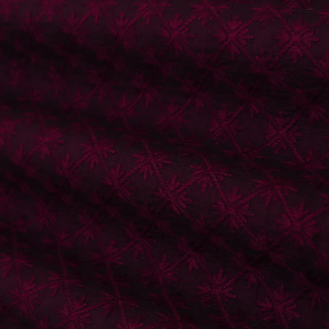 Burgundy Purple Threadwork Embroidery Nokia Silk Fabric