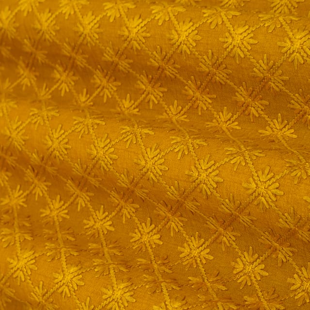Mustard Yellow Threadwork Embroidery Nokia Silk Fabric
