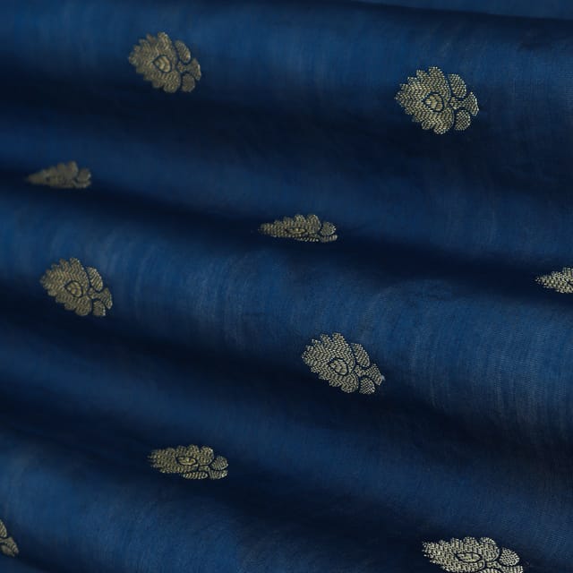 Azure Blue Threadwork Embroidery Chanderi Fabric