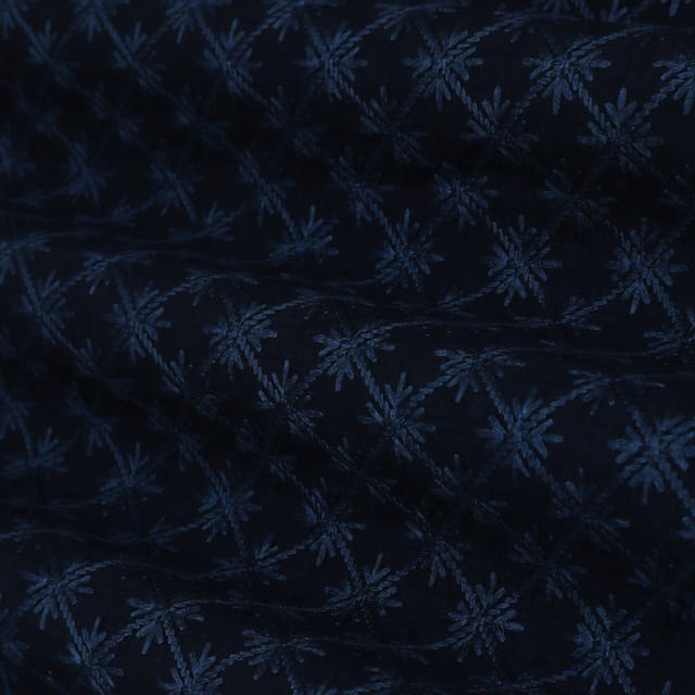Navy Blue Threadwork Embroidery Nokia Silk Fabric