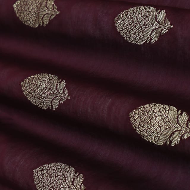 Wood Brown Threadwork Embroidery Chanderi Fabric