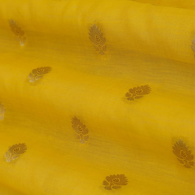 Lemon Yellow Threadwork Embroidery Chanderi Fabric