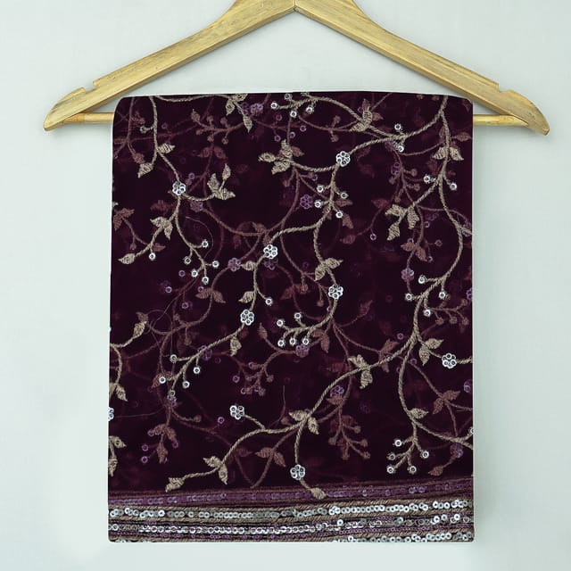 Burgundy Purple Sequins Embroidery Unfinished net Dupatta