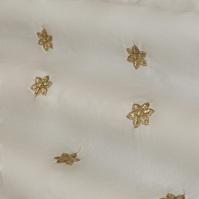 Pure White Embroidery Gajji Silk Fabric