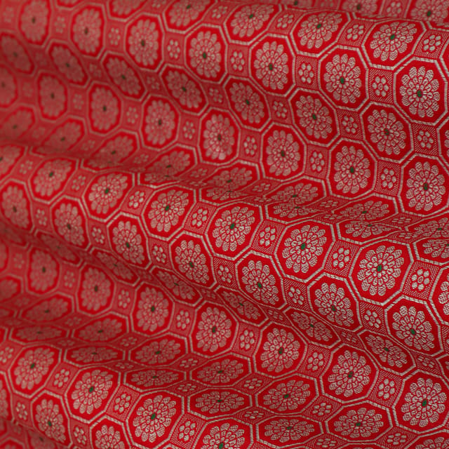 Crimson Red and Copper Weave Pure Brocade Fabric