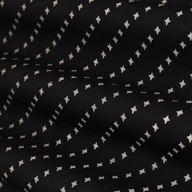 Midnight Black and Silver Weave Pure Brocade Fabric