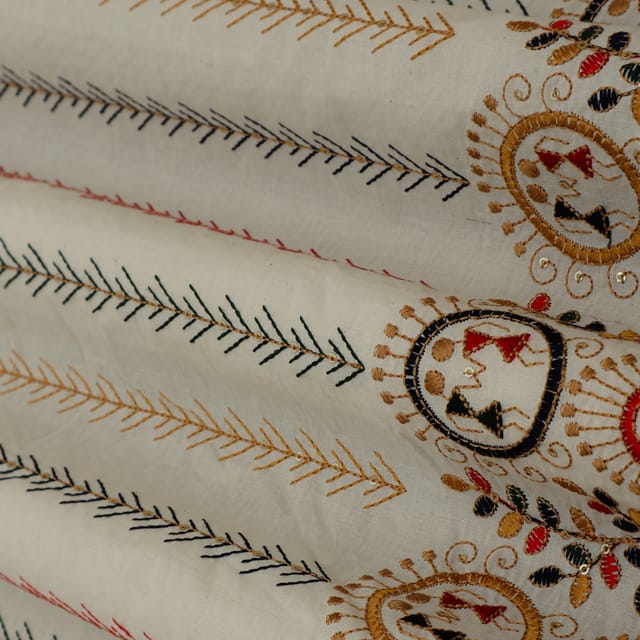 Ivory White Embroidery Kora Cotton Fabric