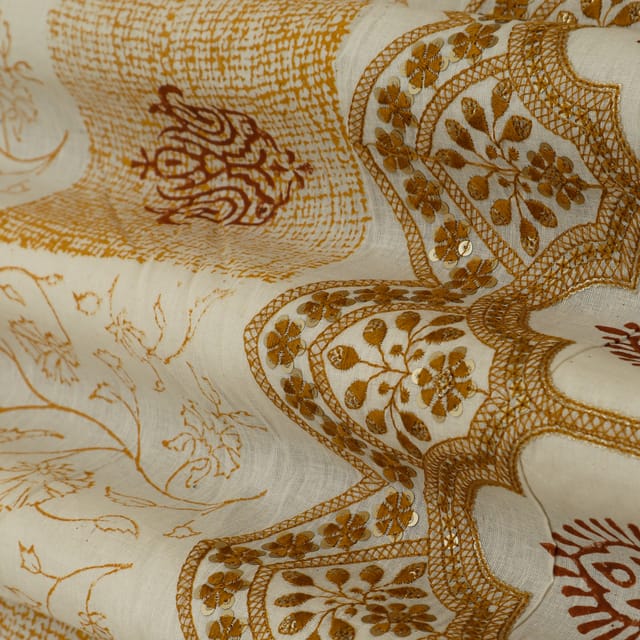 Chantilly Cream and Beige Embroidery Cotton Fabric