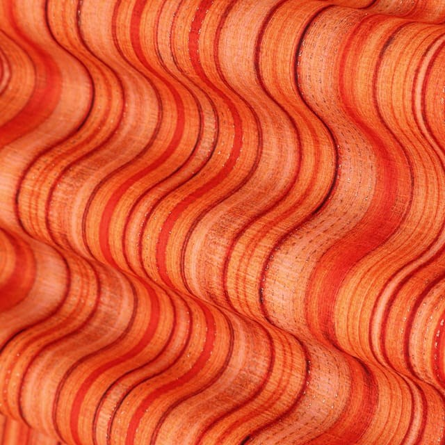 Tangerine Orange Foil Print Muslin Silk Fabric