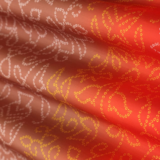 Firey Orange and Red Print Linen Satin Fabric