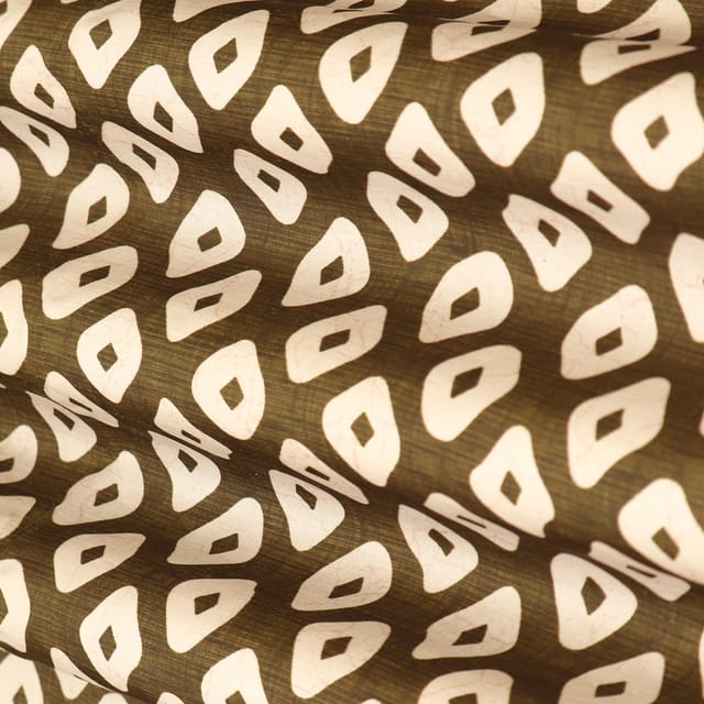 Woodwork Brown and White Print Linen Satin Fabric