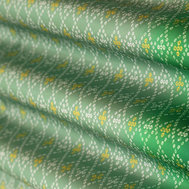 Emereald Green Print Linen Satin Fabric