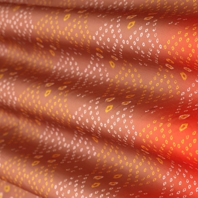 Firey Orange and Beige Print Linen Satin Fabric