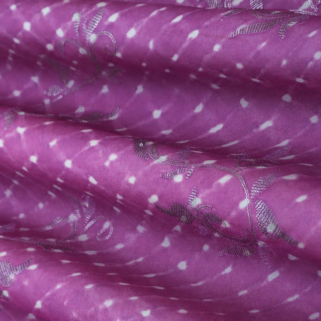 Magenta Purple Position Print Embroidery Dupion Silk Fabric