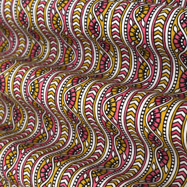 Bold Multicoloured Motif Print cambric Cotton Fabric