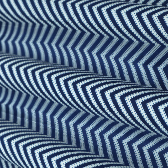 Navy Blue and White Zig Zag Print Cambric Cotton Fabric