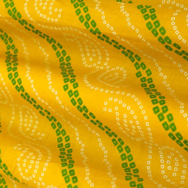 Canary Yellow and White Motif Print Cambric Cotton Fabric