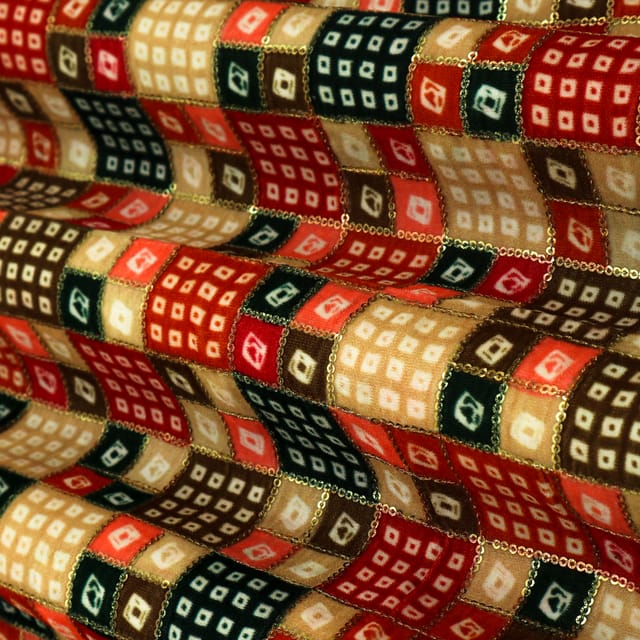 Multicoloured Position Print Embroidery Velvet Fabric