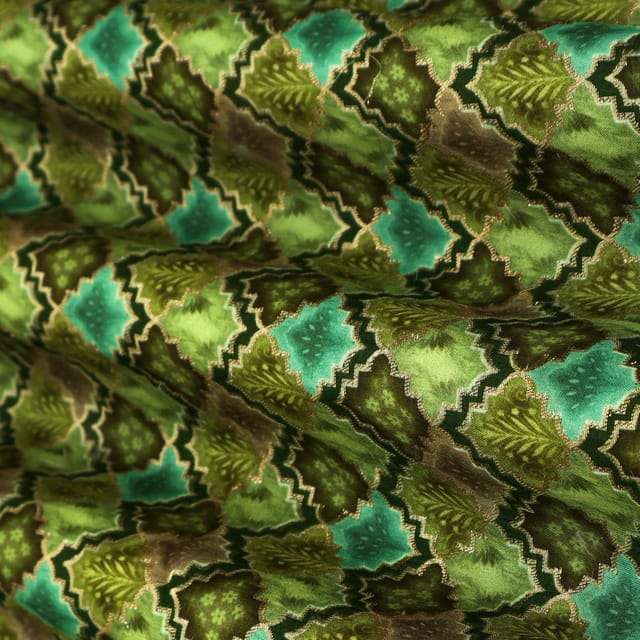 Emerald Green Position Print Embroidery Dola Silk Fabric