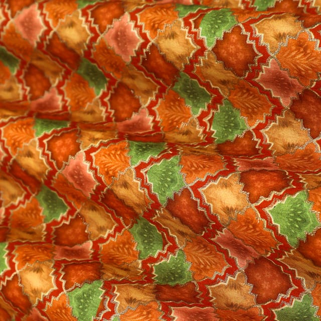 Tangerine Orange Position Print Embroidery Dola Silk Fabric