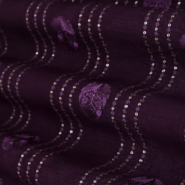 Eggplant Purple Threadwork Embroidery Nokia Silk Fabric