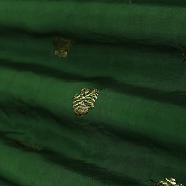 Midnight Green Sequins Booti Embroidery Upada Silk Fabric