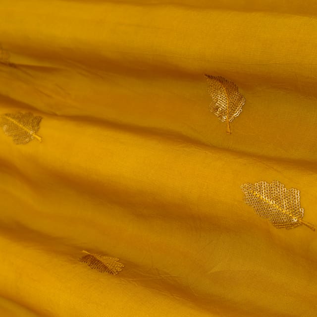 Mustard Yellow Sequins Booti Embroidery Upada Silk Fabric