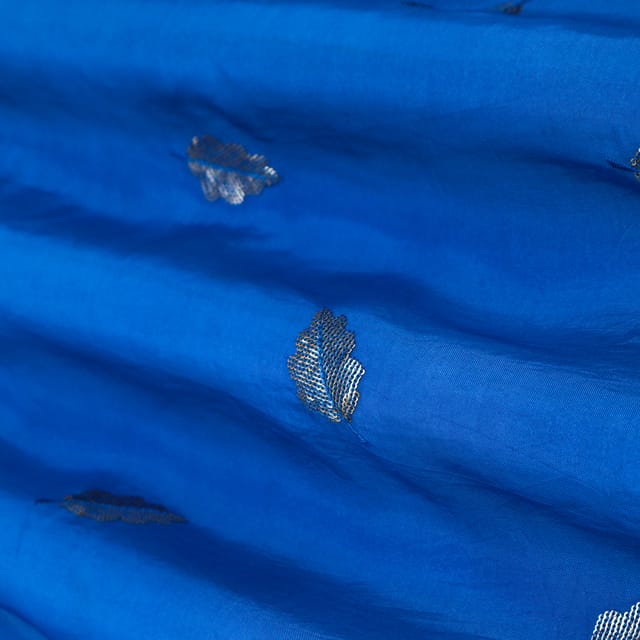 Indigo Blue Sequins Booti Embroidery Upada Silk Fabric