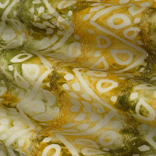 Lemon Yellow Ombre Textured Embroidery Chinon Chiffon