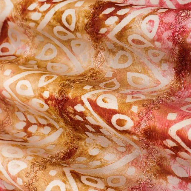 Fuschia Pink Ombre Textured Embroidery Chinon Chiffon