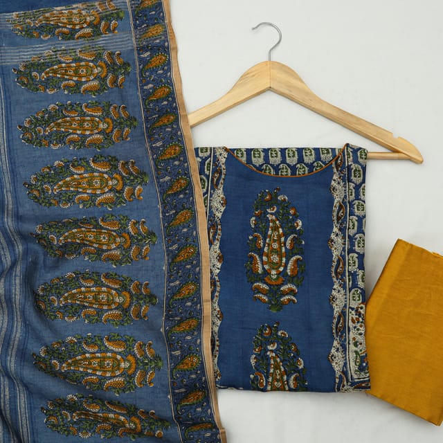 Azure Blue Semi Stitched Tussar Silk Suit Set