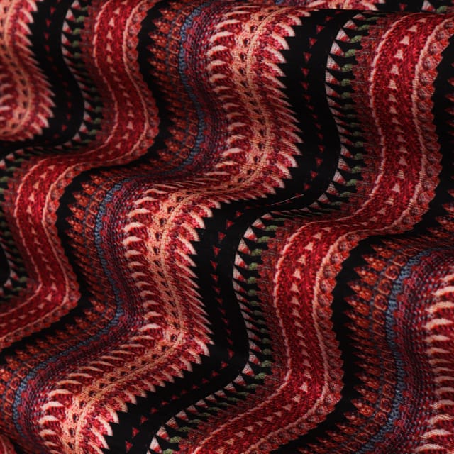 Maroon Red Stripe Print Tussar Fabric