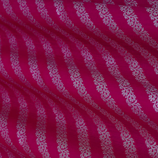 Magenta Pink and Silver Weave Pure Brocade
