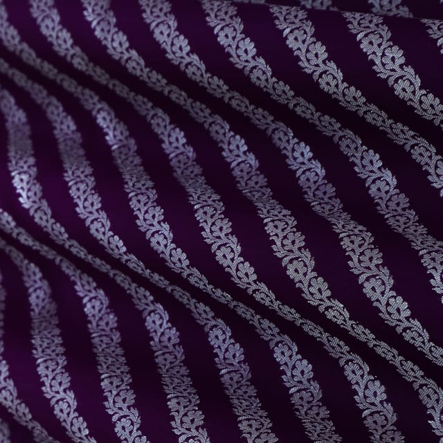 Mulberry Purple and Silver Weave Pure Brocade