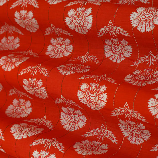 Scarlet Red Motif Print Mulmul Silk Fabric