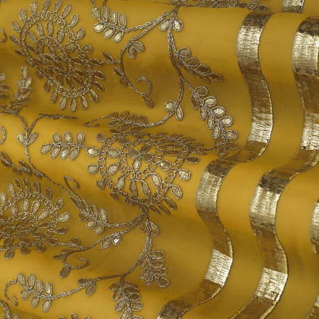 Marigold yellow Shimmery Embroidery Georgette Fabric