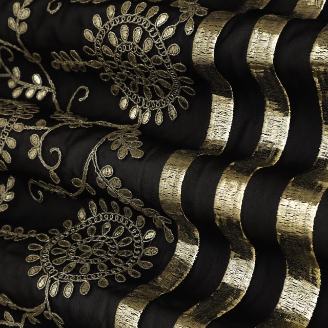 Jet Black Shimmery Embroidery Georgette Fabric