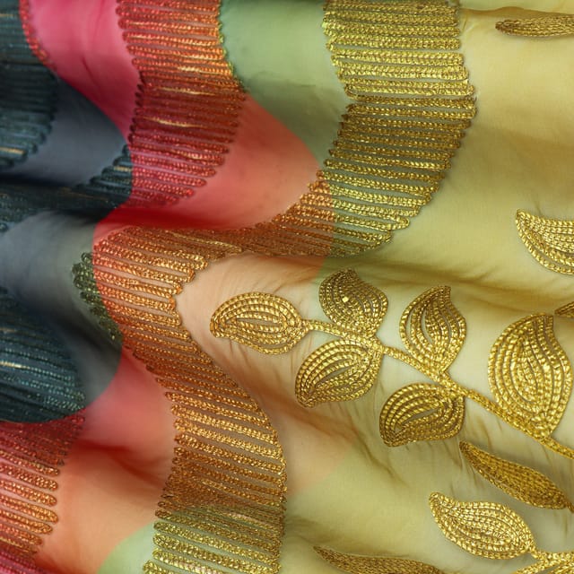 Multicoloured Gota Work Organza Fabric