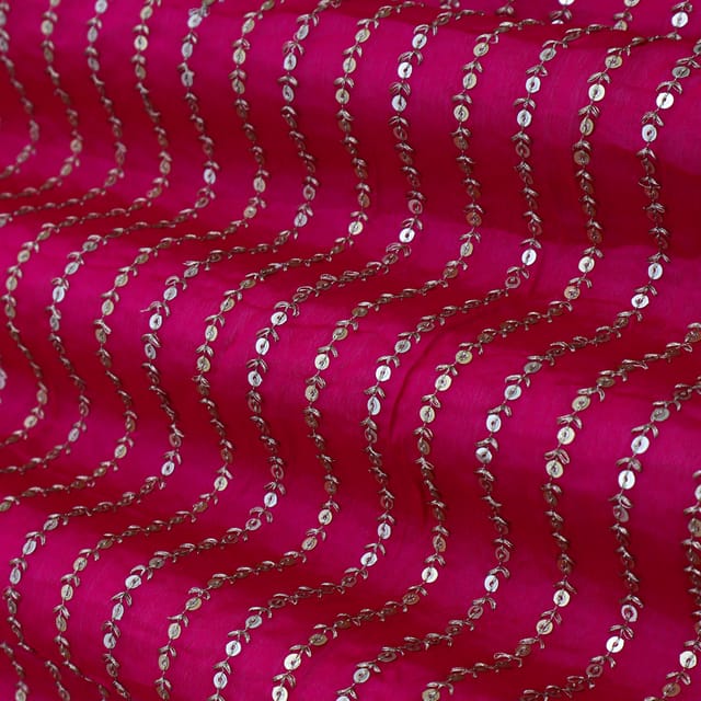 Fuschia Pink Embroidery Chinon Fabric