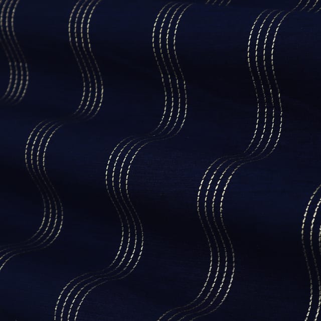 Navy Blue Foil Print Tussar Silk Fabric