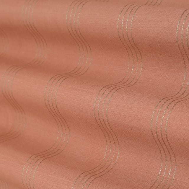 Peach Foil Print Tussar Silk Fabric