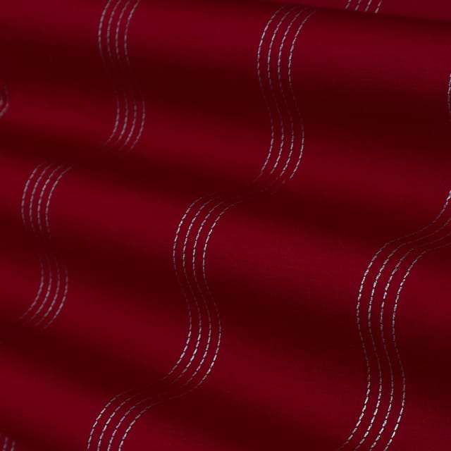 Maroon Red Foil Print Tussar Silk Fabric
