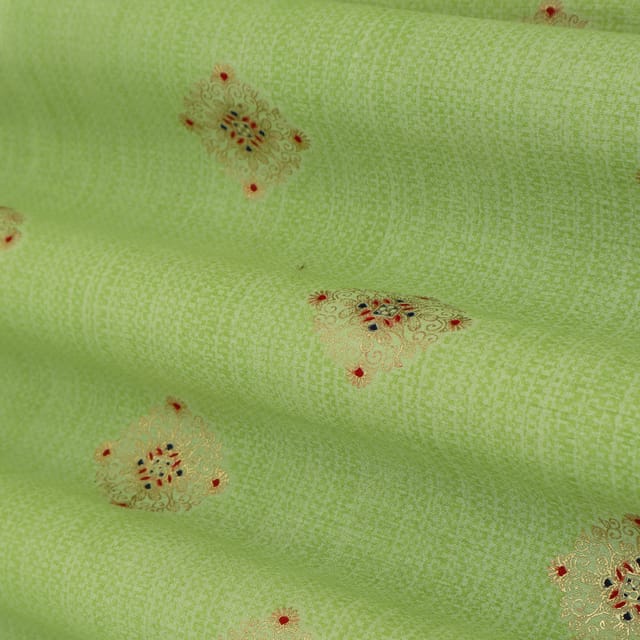 Mint Green Motif Print Tussar Silk Fabric