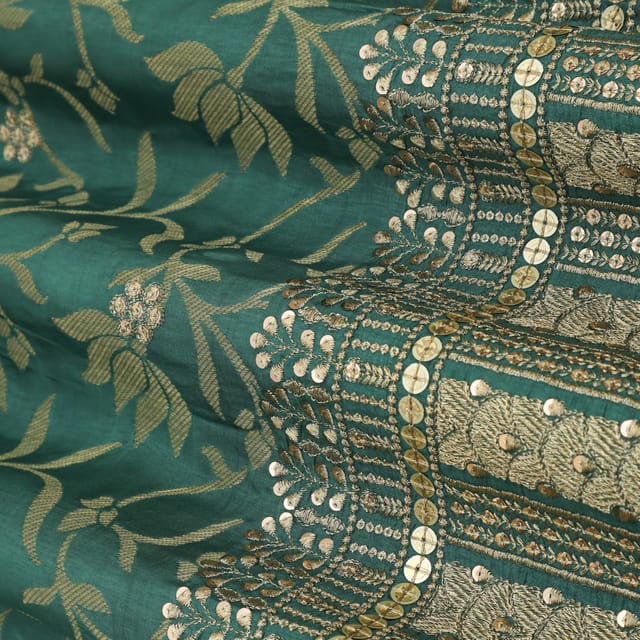 Baby Blue Jacquard Weave Border Embroidery Dola Silk Fabric