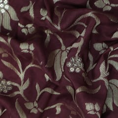 Eggplant Purple Jacquard Weave Border Embroidery Dola Silk Fabric