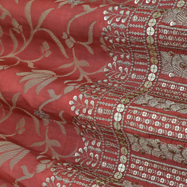 Blush Pink Jacquard Weave Border Embroidery Dola Silk Fabric